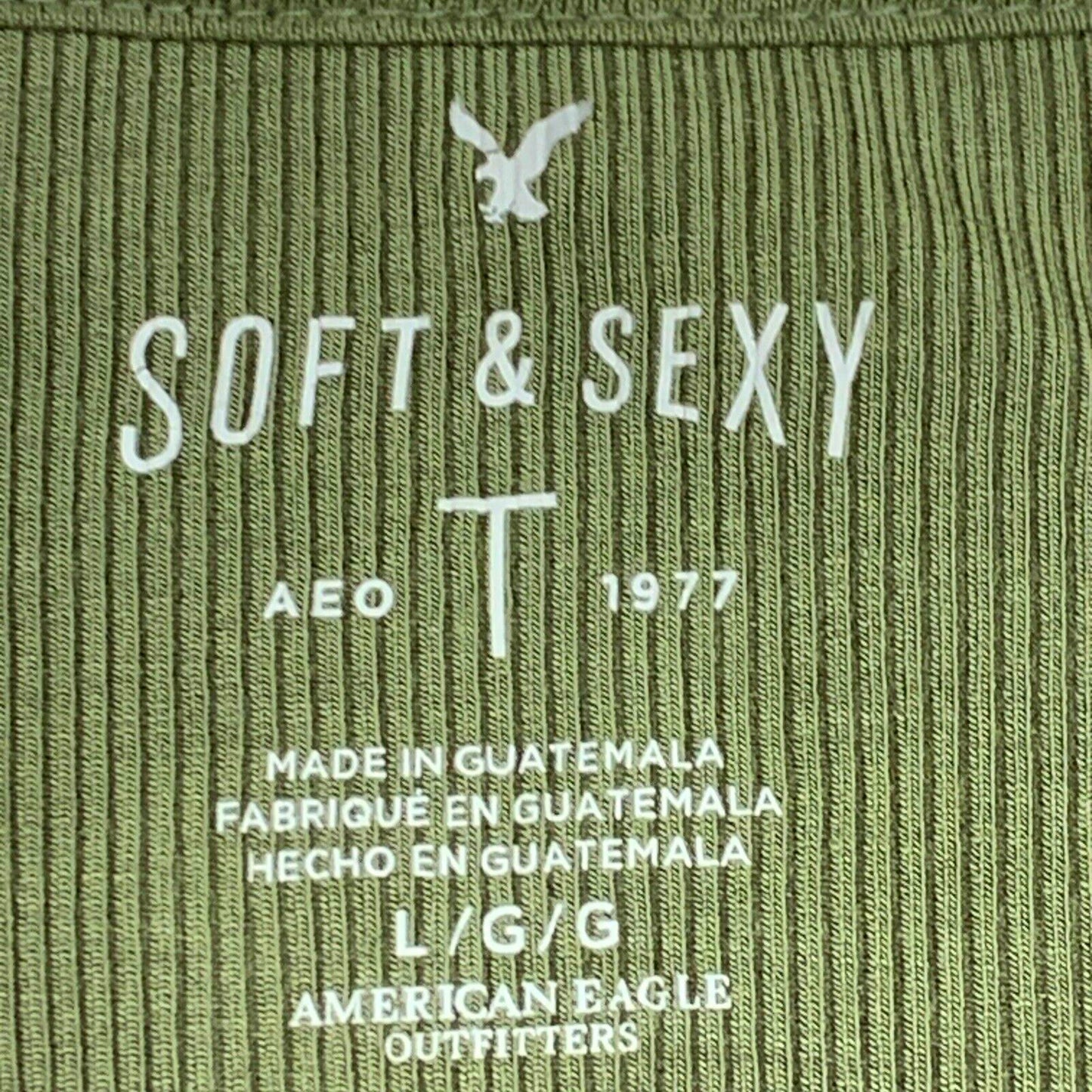 American Eagle Top Womens Jr Large Green Short Sleeve Scoop Neck Knit Soft Sexy