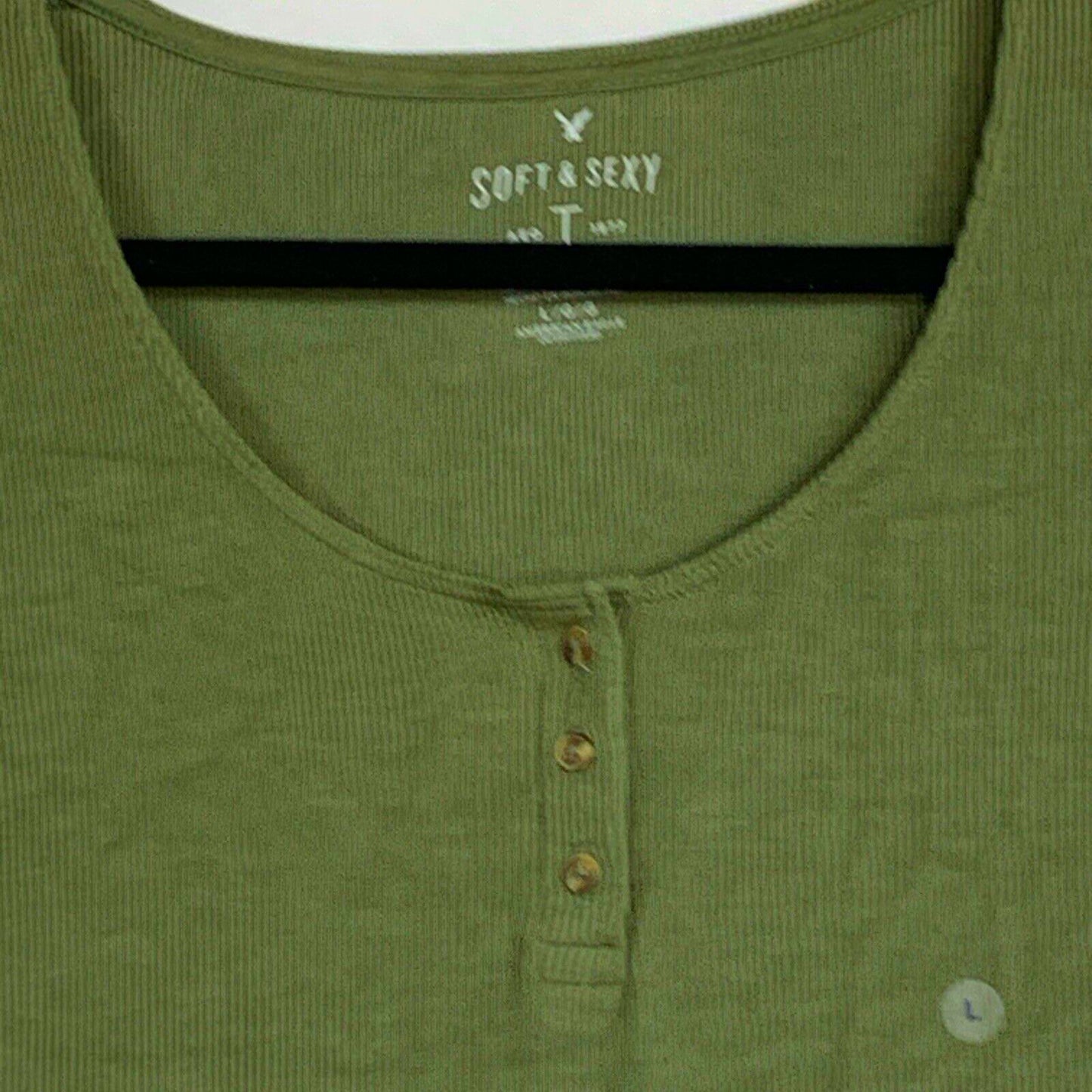 American Eagle Top Womens Jr Large Green Short Sleeve Scoop Neck Knit Soft Sexy