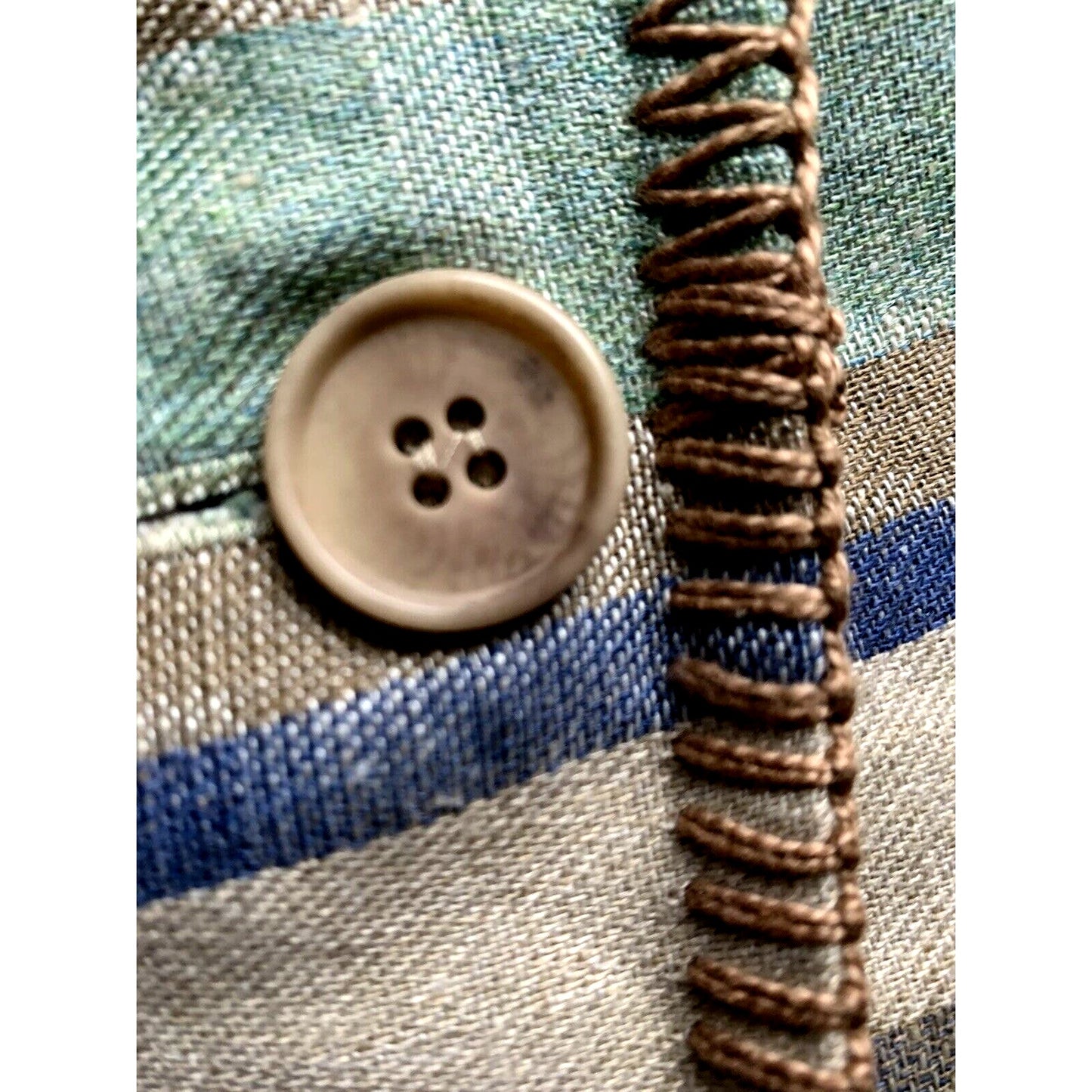 Harris Wallace Jacket Womens Small Blue Beige Button Shoulder Pads Lined Blazer