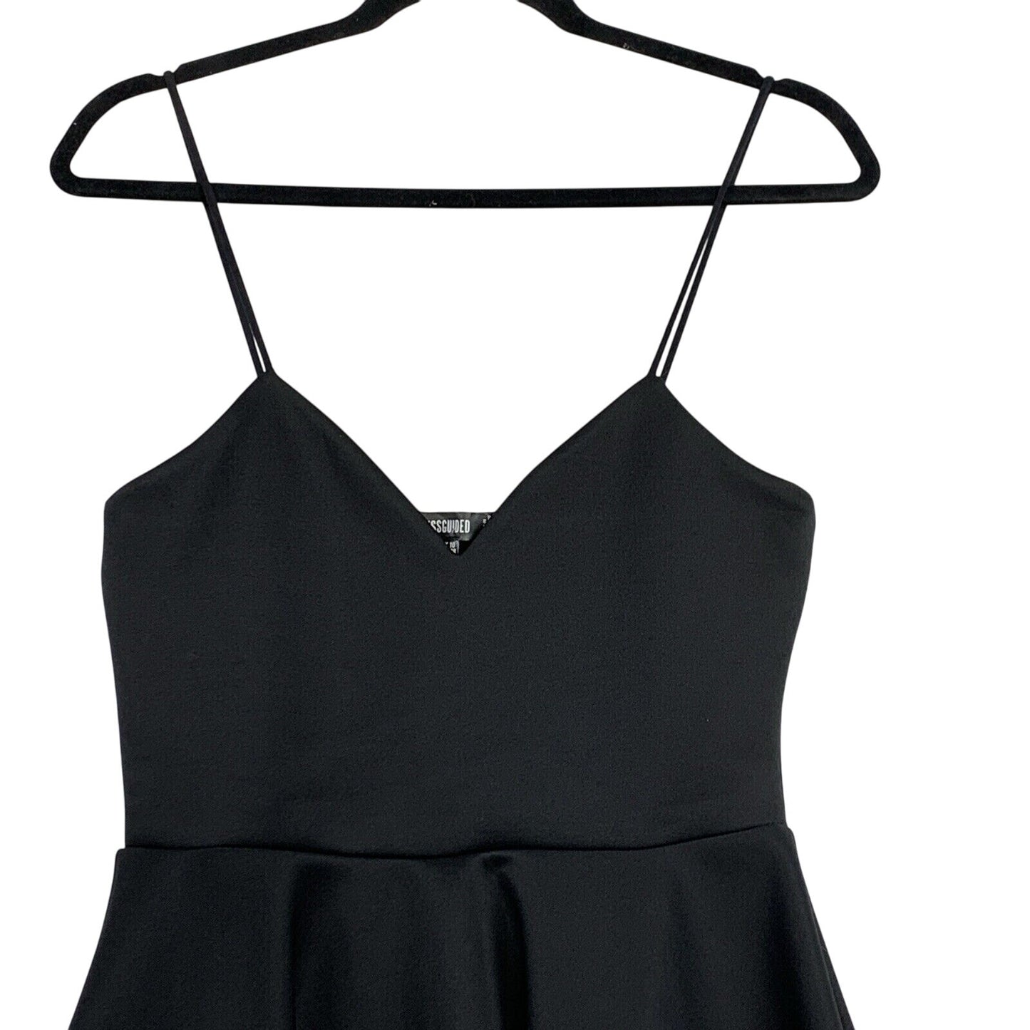 Missguided Dress Womens 6 Black Mini Fit and Flare Spaghetti Strap Vneck New