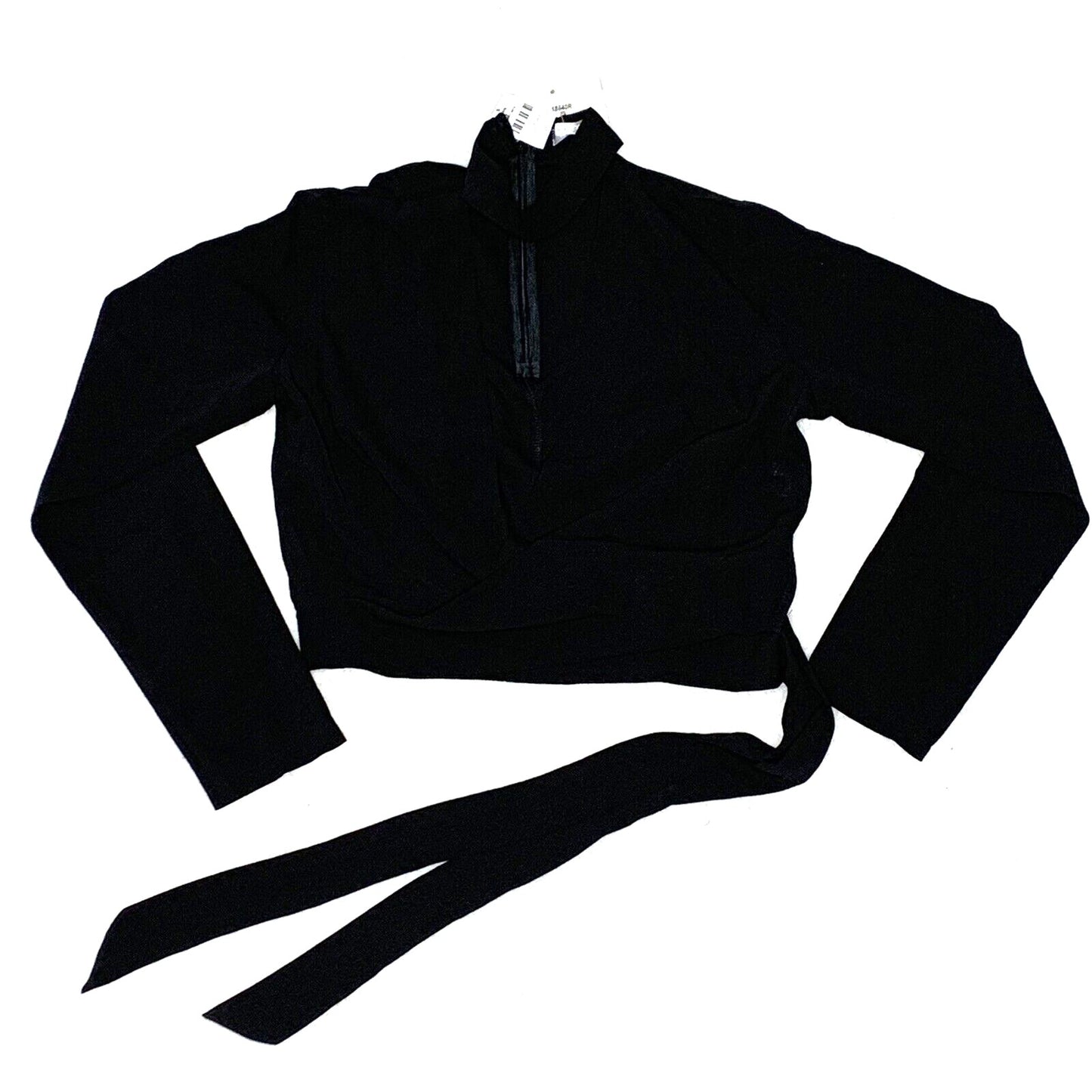 Rumor Boutique Top Womens Small Black Front Zipper Cropped Tied Waist Stretch