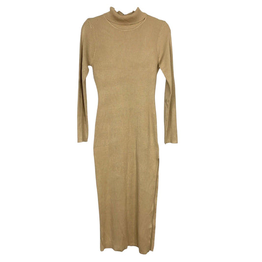Missguided Dress Womens 14 Brown Roll Neck Split Side Bodycon Sweater Knit New