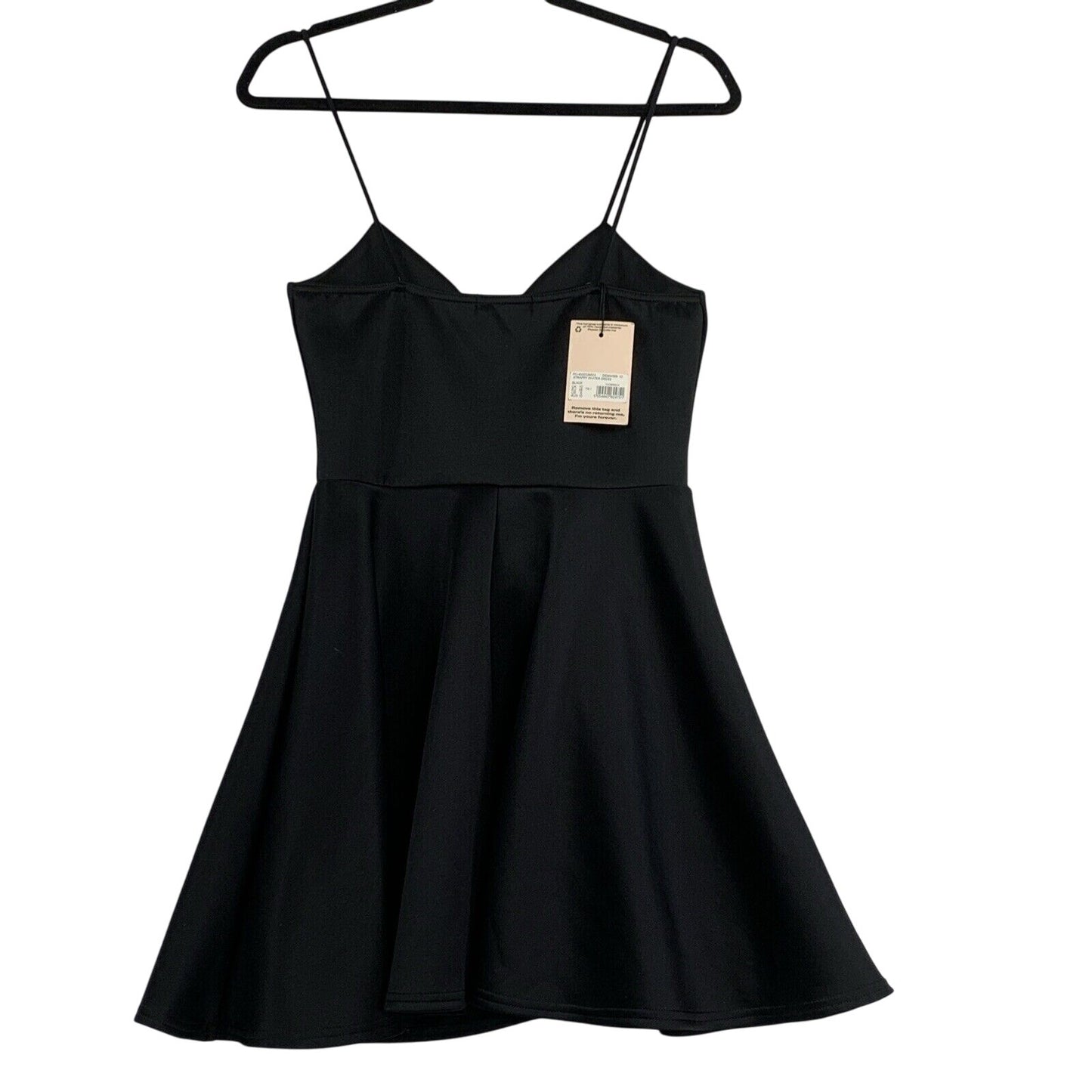 Missguided Dress Womens 6 Black Mini Fit and Flare Spaghetti Strap Vneck New