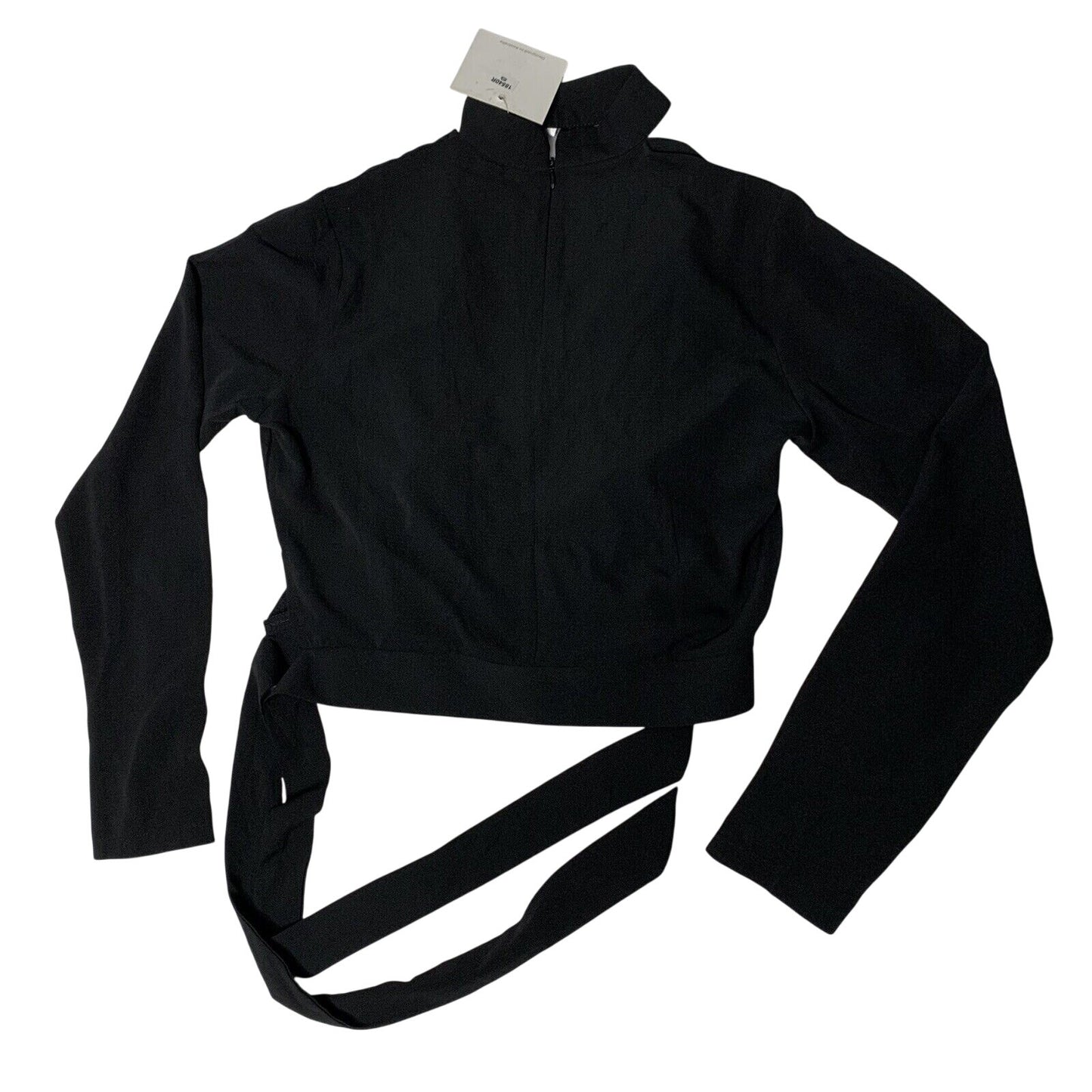 Rumor Boutique Top Womens Small Black Front Zipper Cropped Tied Waist Stretch