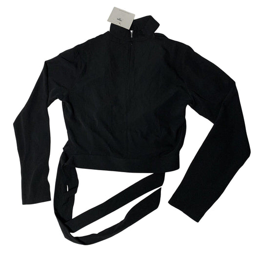Rumor Boutique Top Womens Small Black Front Zipper Cropped Tied Waist Stretch