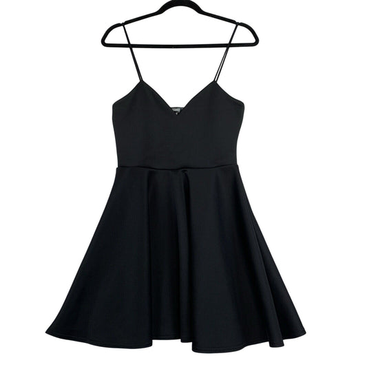 Missguided Dress Womens 6 Black Mini Fit and Flare Spaghetti Strap Vneck New