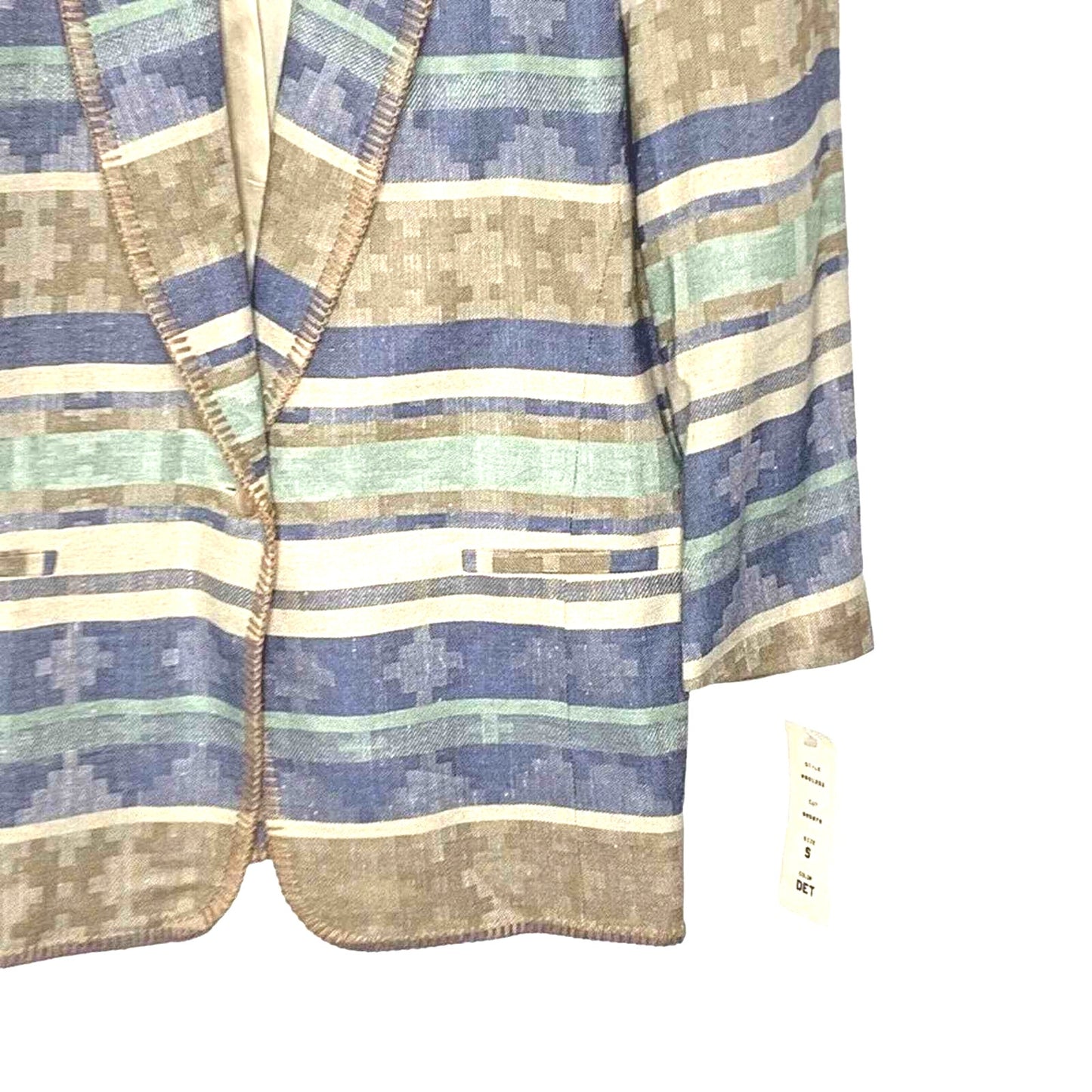 Harris Wallace Jacket Womens Small Blue Beige Button Shoulder Pads Lined Blazer